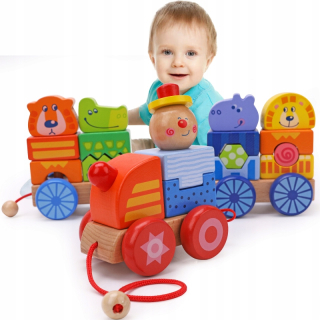 Drevená dráha pre deti - Vlak Drevené Wagon klipy Drevené bloky 749