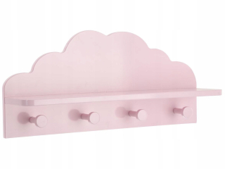 Polica do detskej izby - STENOVÁ POLICA RUŽOVÁ CLOUD + 4 vešiaky háčiky