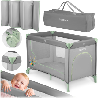 Cestovná postieľka Rickokids 65 x 125 cm odtiene sivej a striebornej