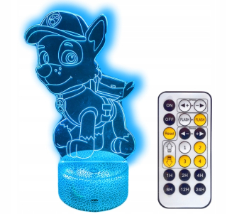 Nočná lampa do detskej izby - 3D PSI Patrol Rocky nočné svetlo LED + Pilot