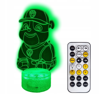 Nočná lampa do detskej izby - 3D PSI Patrol Štrk nočné svetlo LED + Pilot