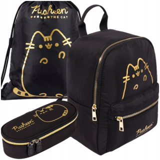 Jednokomorový školský batoh Pusheen St. Majewski čierna, Odtiene žltej a zlatej 8 l + 2 ďalšie produkty