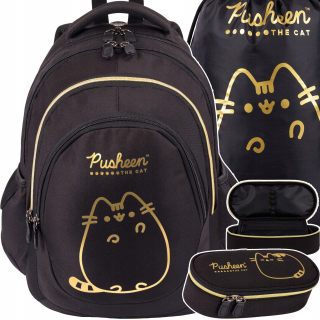 Viackomorový školský batoh Pusheen St. Majewski čierna, Odtiene žltej a zlatej 23 l + 2 ďalšie produkty