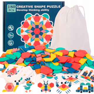 PUZZLE DREVENÉ BLOKY MOZAIKA MONTESSORI FARBY TVARY PUZZZLE TAŠKA