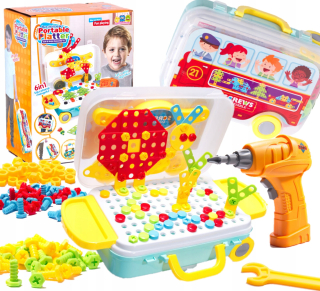 Detská dielňa - Puzzle bloky v kufri skrutkovač 258 el. SET