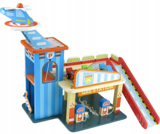 Gazáž pre autíčka - Garážové státie drevené podlahy ELEVATOR Helicopter