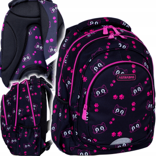 Viackomorový školský batoh AstraBag, čierny, odtiene ružovej, 20 l