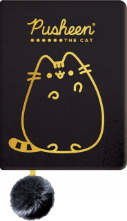 Zápisník A5 St. Majewski Pusheen čierna, Odtiene žltej a zlatej + 3× Pusheen automaticky stierateľné pero 1 ks