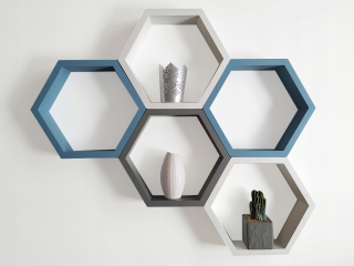 Polica do detskej izby - Police Hexagon Hexagon Modular Modré 5ks.
