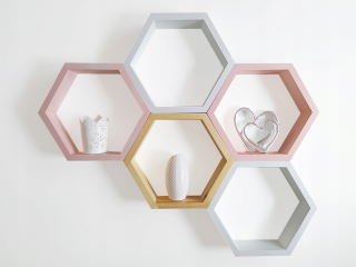 Polica do detskej izby - Police. Hexagon. Pink hexagon. Prášok. 5 ks.