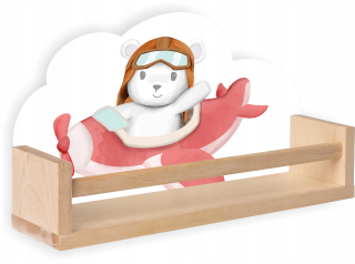 Polica do detskej izby - Drevená polička Cloud Teddy Bear darčeky a lietadlo
