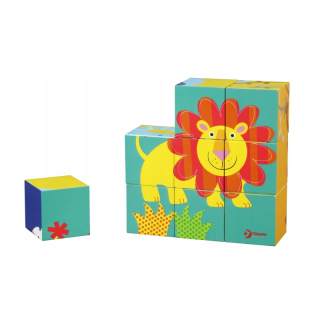 Stavebnicové bloky - Puzzle bloky drevené štvorcové divoké zvieratá
