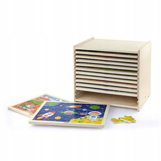 Interaktivny stolik pre deti - Drevené puzzle 12 skladačiek po 24 puzzle na rega