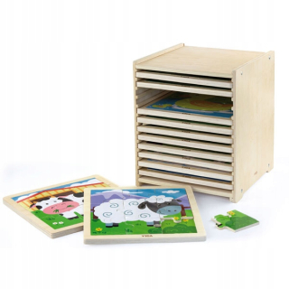 Interaktivny stolik pre deti - Drevená Puzzle Viga hračky 12 Board V Stand