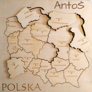 Vzdelávacie hádanky Drevená mapa Poľska. Deti sk