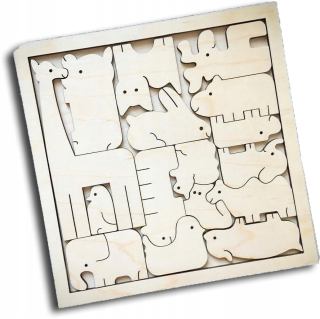 Puzzle zvieratá Montessori Drevená Zoo