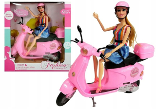 Bábika Barbie - Pink Motor Scooter Doll Vehicle + helma