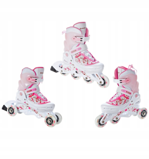 Korčule pre deti - Roller Wrotki 3v1 RAVEN Laguna White / Pink 30-33
