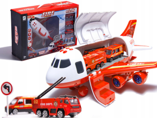 Lietadlo pre deti - Aircraft Transporter s 3 LED Fire Brigade Cars