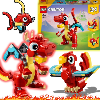 SÚPRAVA BLOKOV 3V1 LEGO CREATOR RYBA ČERVENÝ DRAK VTÁK PHOENIX POHYBLIVÝ PRVOK