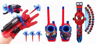 NET LAUNCHER GLOVE + HODINKY + WALKIE TALKIE SPIDER-MAN