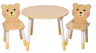 SET drevený stôl + 2 stoličky pre deti medvedíkov
