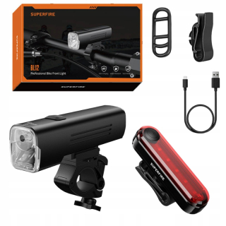 Svetlá na bicykel SuperFire BL12 1200 lm batéria + zadné svetlá na bicykel Superfire BTL01 červené