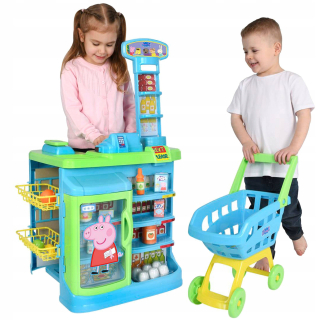 Detská pokladňa - obchod - SUPERMARKET PEPPA OŠÍPANÝ S VOZÍKOM KASA SHOP AKC.