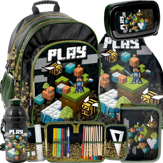 Školský batoh - Školský batoh hrá pixely pixele set 5in1