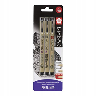 Sakura Pigma Micron Pack of 3 veľkosti 03 05 Grafický