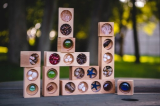 Drevená stavebnica - Senzorové Drevené bloky Montessori encov Pence