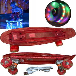 Skateboard Fiszka, SVIETIACE LED kolieska, fishboard pre deti, RUŽOVÁ