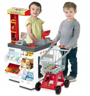 Detská pokladňa - obchod - Smoby supermarket s pokladničné a troleje príslušenstvo obchode