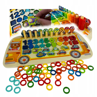 Drevený triedič SortBus 6v1 Drevené puzzle - triedič + rybárčenie
