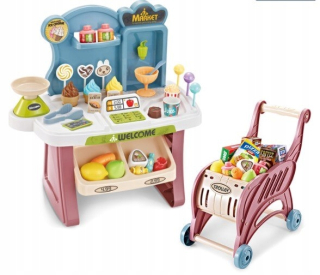 Detská pokladňa - obchod - SUPERMARKET Skladba Fiscal Cash Registrácia + Darčekový trolejb