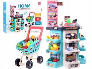 Detská pokladňa - obchod - Supermarket + nákupný košík veľká sada