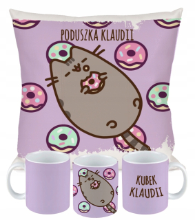 SET VANKÚŠ HRNČEK Mačka PUSHEN MAČKA + MENO DARČEK RÔZNE DIZAJNY