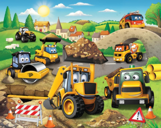 Tapeta do detskej izby - Wallpaper nástenné nástenné nástenné nástenné rýpadlo JCB Rýpadlo Konštrukcia W-WA