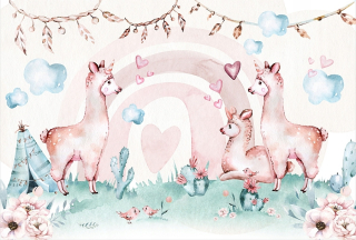 Tapeta do detskej izby - Tapety Šťastný Llama na lúke s rainbow 368x248