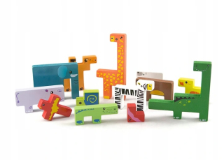 Drevená stavebnica - Tetris zvieratá bloky drevené logická hra