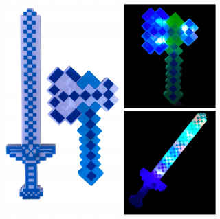 Svetelný meč - Axe + mečové zbrane MINECRAFT Zvuková sada LED
