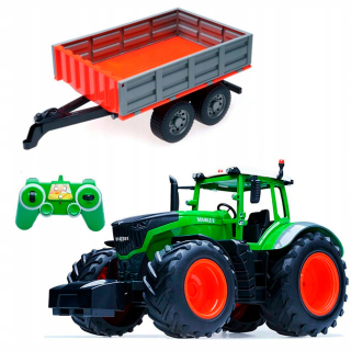 Traktor - Zelený traktor s prívesom diaľkovo riadeným HIT