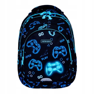 Viackomorový školský batoh AstraBag, čierny, Odtiene modrej, Multicolor, 27 rokov