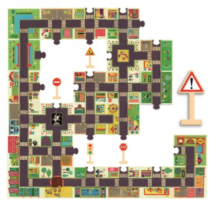Ulíc mesta s dopravnými značkami - Puzzle Djeca