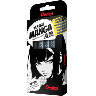 Pentel manga art set, 4x kalibrované jemné linky, 2x Brush Pen