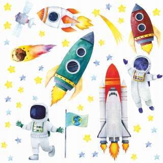 VEĽKÉ NÁLEPY NA STENU VESMÍRNE RAKETY KOZMONAUTY