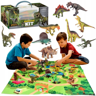VEĽKÁ SADA POSTAVIČIEK DINOSAUROV, 9 ks + JURASKÁ MAT