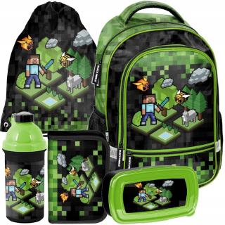 Viackomorový školský batoh Minecraft Paso čierny, Odtiene zelenej, Viacfarebný 19 l + 4 ďalšie produkty