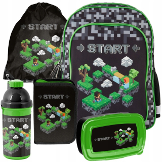 Minecraft viackomorový školský batoh Paso čierny, Odtiene sivej a striebornej, Odtiene zelenej, Viacfarebný 18 l + 4 ďalšie produkty