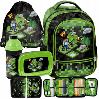 Viackomorový školský batoh Minecraft Paso čierny, Odtiene zelenej, Viacfarebný 19 l + 4 ďalšie produkty
